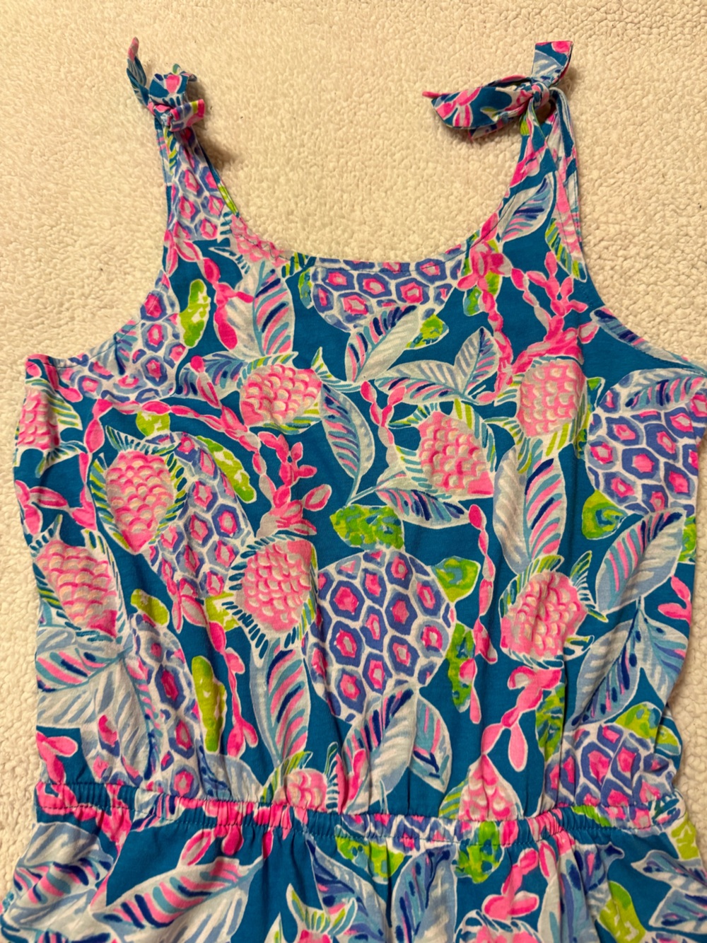 Lilly Pulitzer Girls Sundari Romper Maldives Green Turtle Wave Dress Pink Blue - Picture 4 of 7